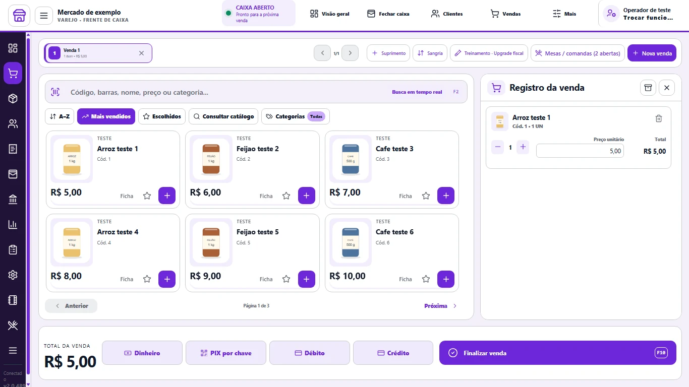 Modelo Painel do MeuPDVOnline com catálogo, pedido e pagamentos